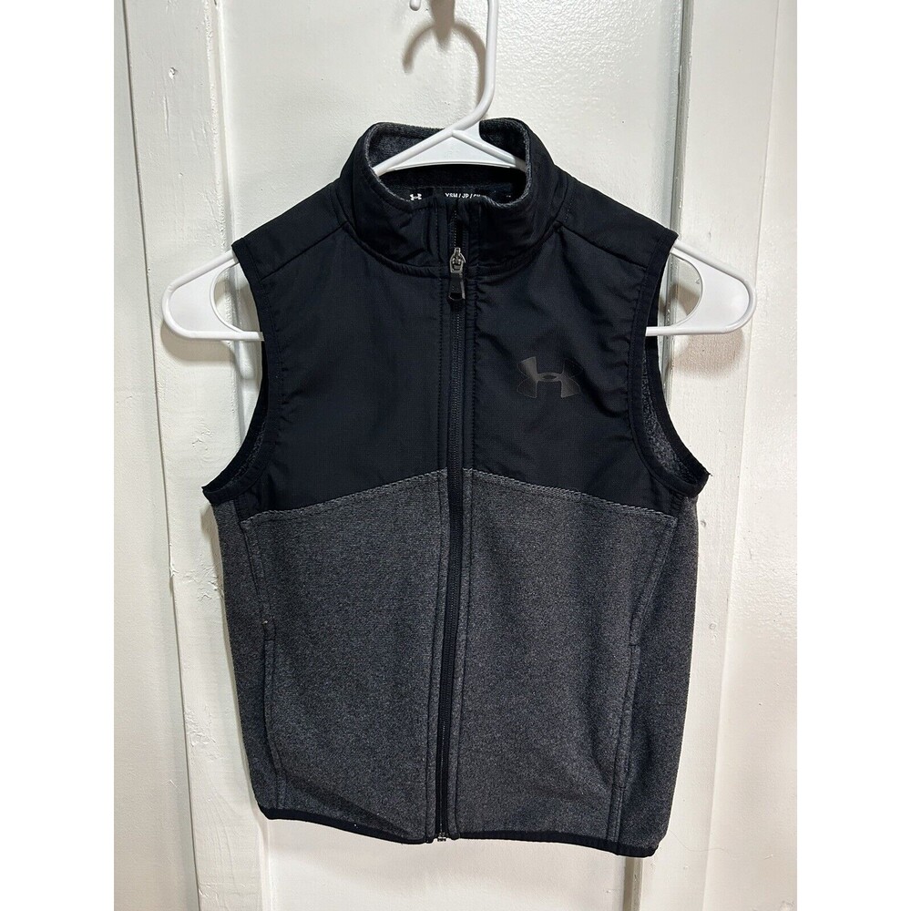 Boys Small Cold Gear Under Armour Black And Gray Zip Up Fleece Vest With Pockets